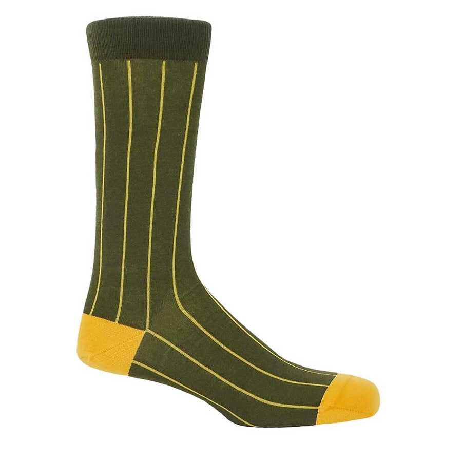 PEPER HAROW Pin Stripe Men's Luxury Cotton Socks - Green and Yellow