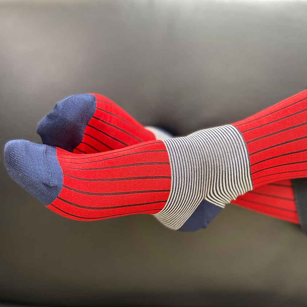 PEPER HAROW Oxford Pinstripe Men's Luxury Cotton Socks - Red Black lifestyle