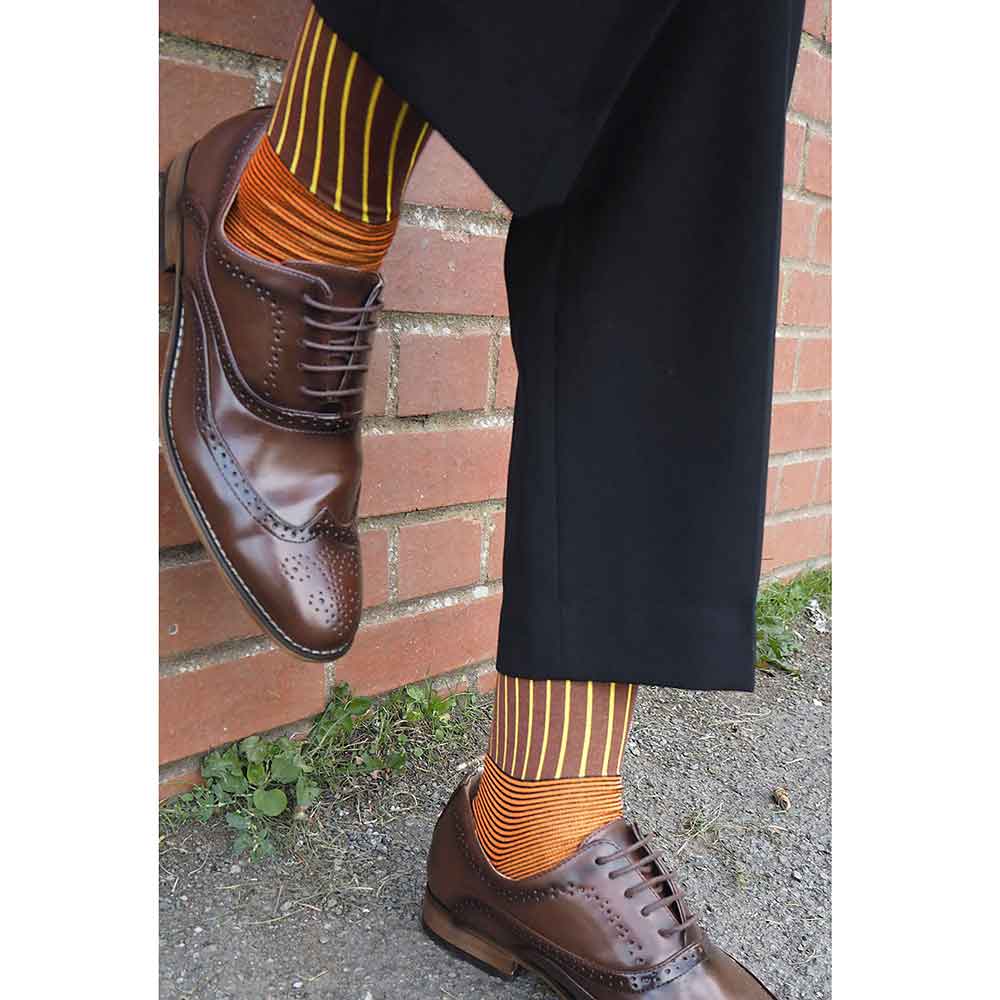 PEPER HAROW Oxford Pinstripe Men's Luxury Cotton Socks - Brown