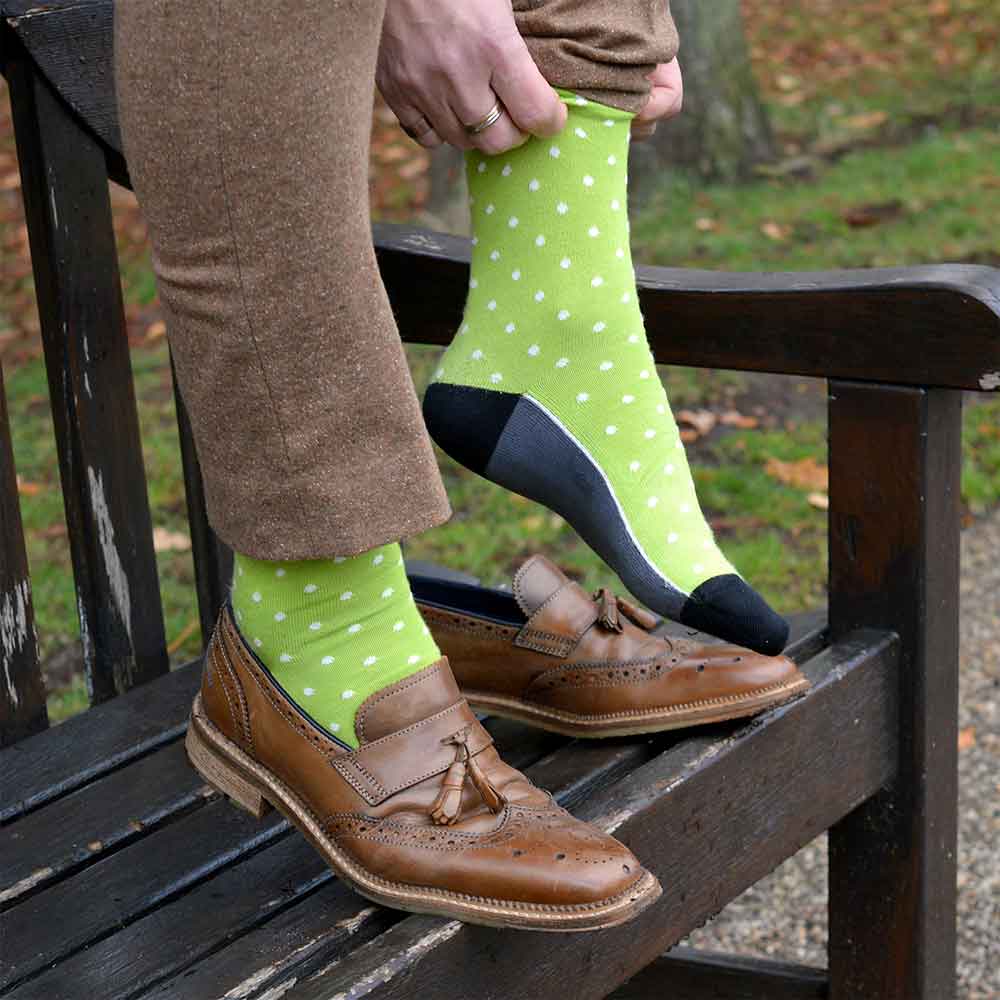PEPER HAROW Pin Polka Dot Luxury Men's Cotton Socks - Mint Green lifestyle
