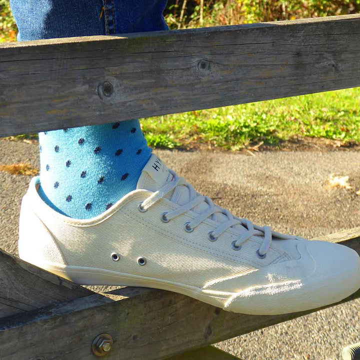 PEPER HAROW Pin Polka Dot Luxury Men's Cotton Socks - Azure Blue lifestyle