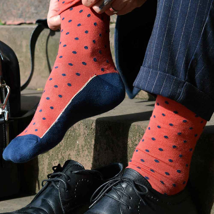 PEPER HAROW Pin Polka Dot Luxury Men's Cotton Socks - Apple Red