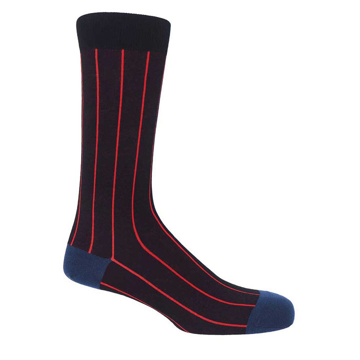 PEPER HAROW Oxford Pinstripe Men's Luxury Cotton Socks - Black and Red