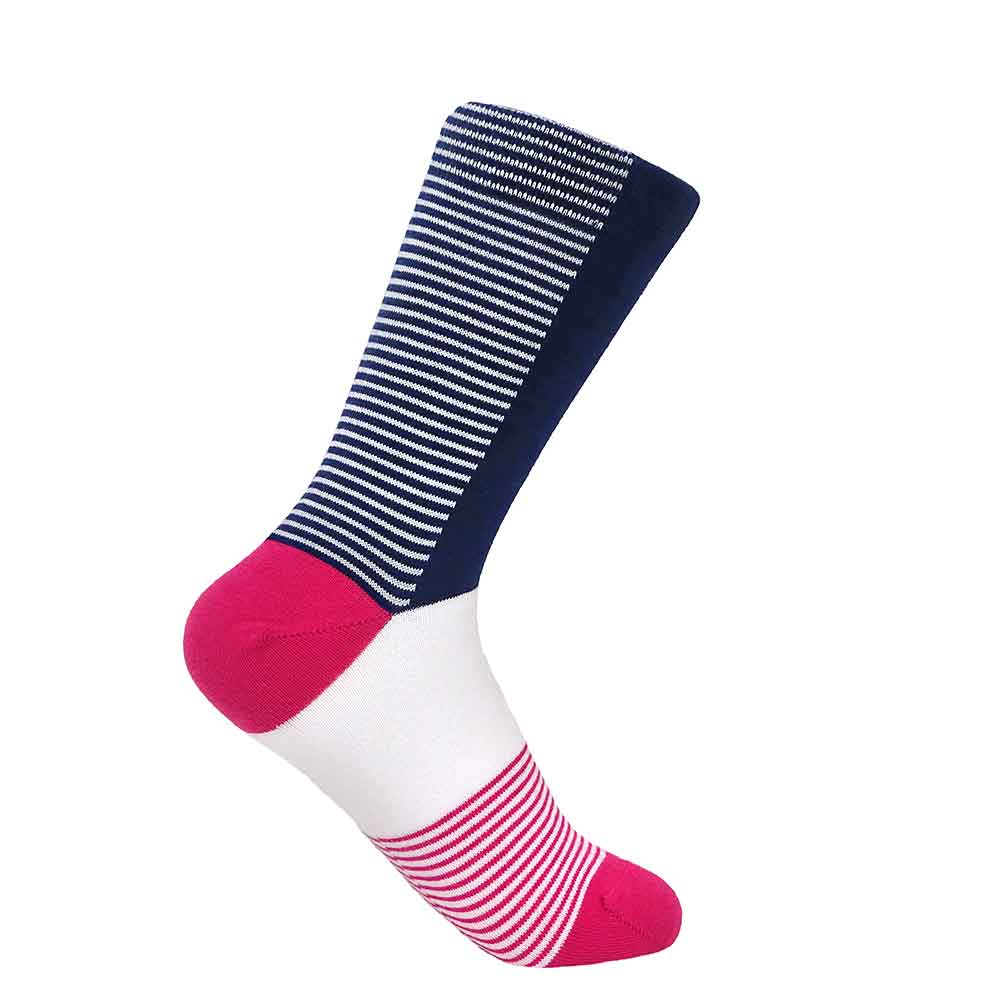 PEPER HAROW Anne Stripe Women's Luxury Cotton Socks - Navy, Pink and White
