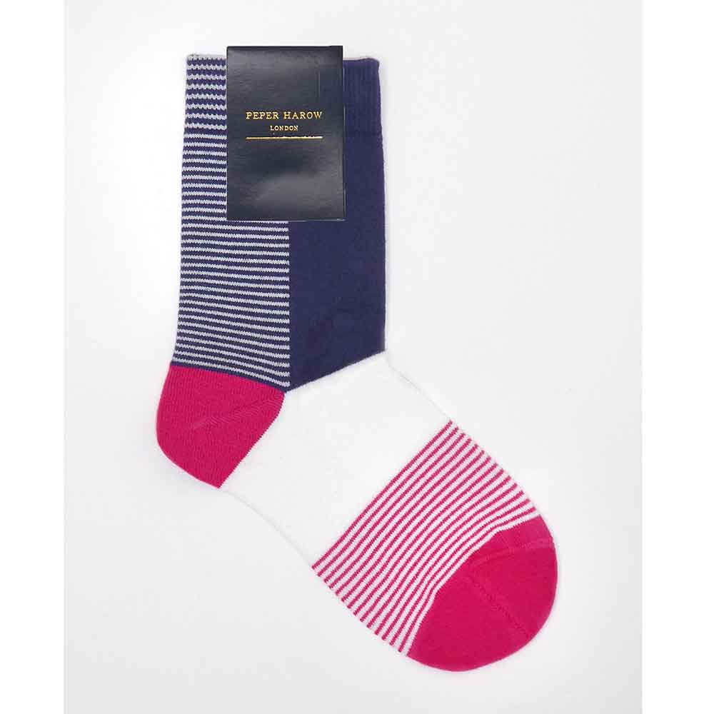 PEPER HAROW Anne Stripe Women's Luxury Cotton Socks - Navy, Pink and White