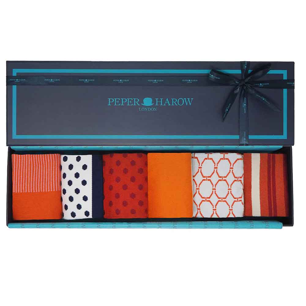 PEPER HAROW Ladies Luxury Cotton Socks Gift Box Set - Incandescent Orange and Terracotta