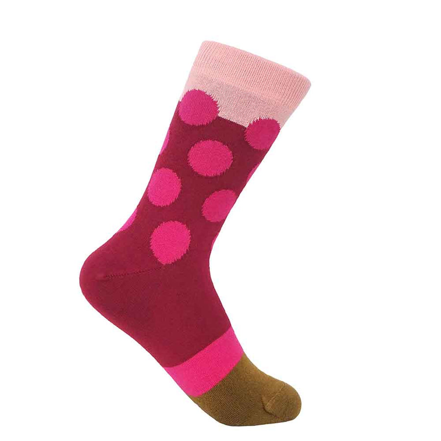 PEPER HAROW Eleanor Dot Women's Luxury Cotton Socks - Raspberry, Pink and Green