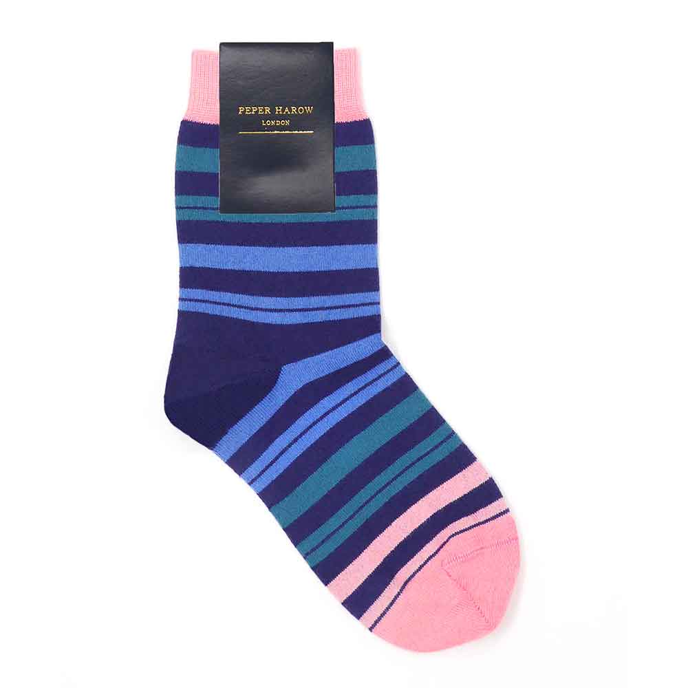 PEPER HAROW Elizabeth Women's Luxury Cotton Socks - Blueberry Teal and Pink