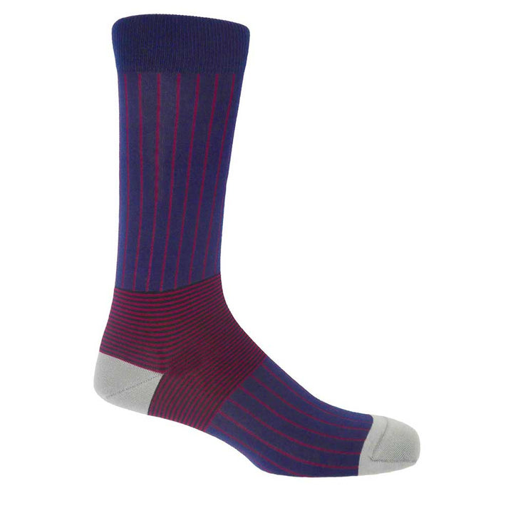 PEPER HAROW Oxford Pinstripe Men's Luxury Cotton Socks - Navy Burgundy
