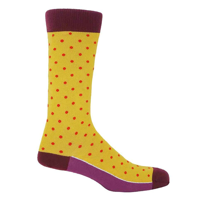 PEPER HAROW Pin Polka Dot Men's Luxury Cotton Socks - Honey Yellow