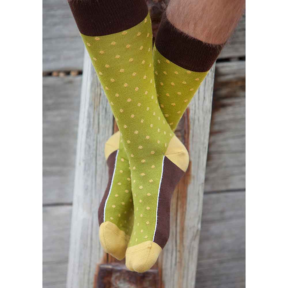 PEPER HAROW Pin Polka Dot Men's Luxury Cotton Socks - Olive Green