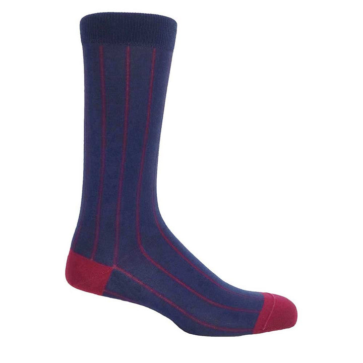 PEPER HAROW Pin Stripe Men's Luxury Cotton Socks - Navy and Burgundy