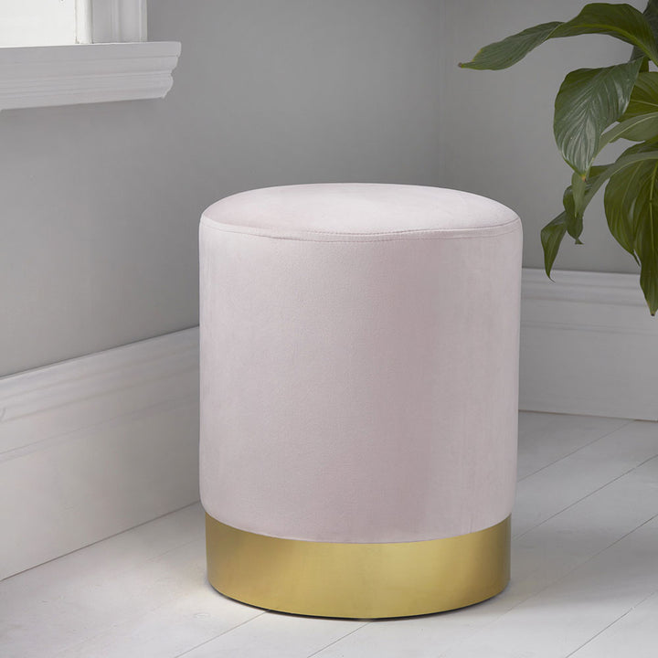 Pink Round Velvet Footstool Gold Finish By Home & Lifestyle