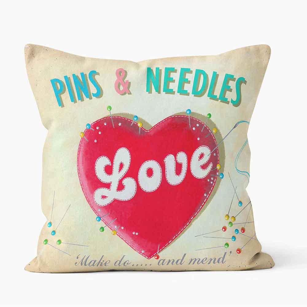 CUSHIONS ARE US 'Love Pins and Needles' Martin Wiscombe Print Cushion - Large | Medium