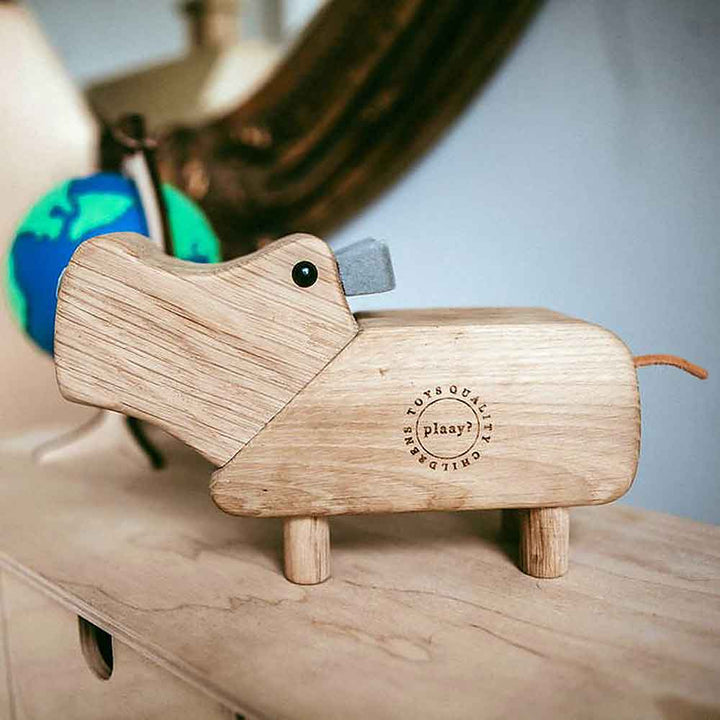 Wooden Hippo Toy Children's Traditional Solid Oak Wood by PLAAY?