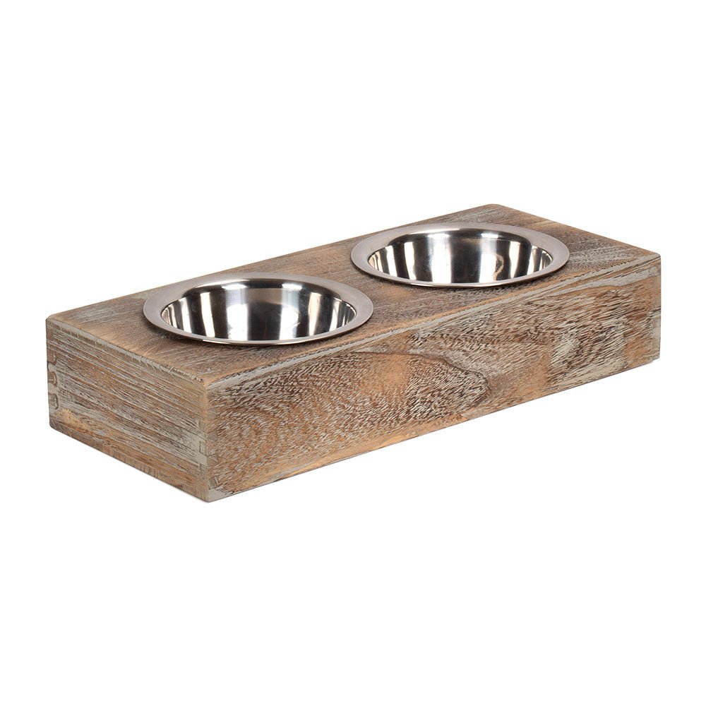 Premium Wooden Dog Feeding Station with Stainless Steel Bowls by Willow