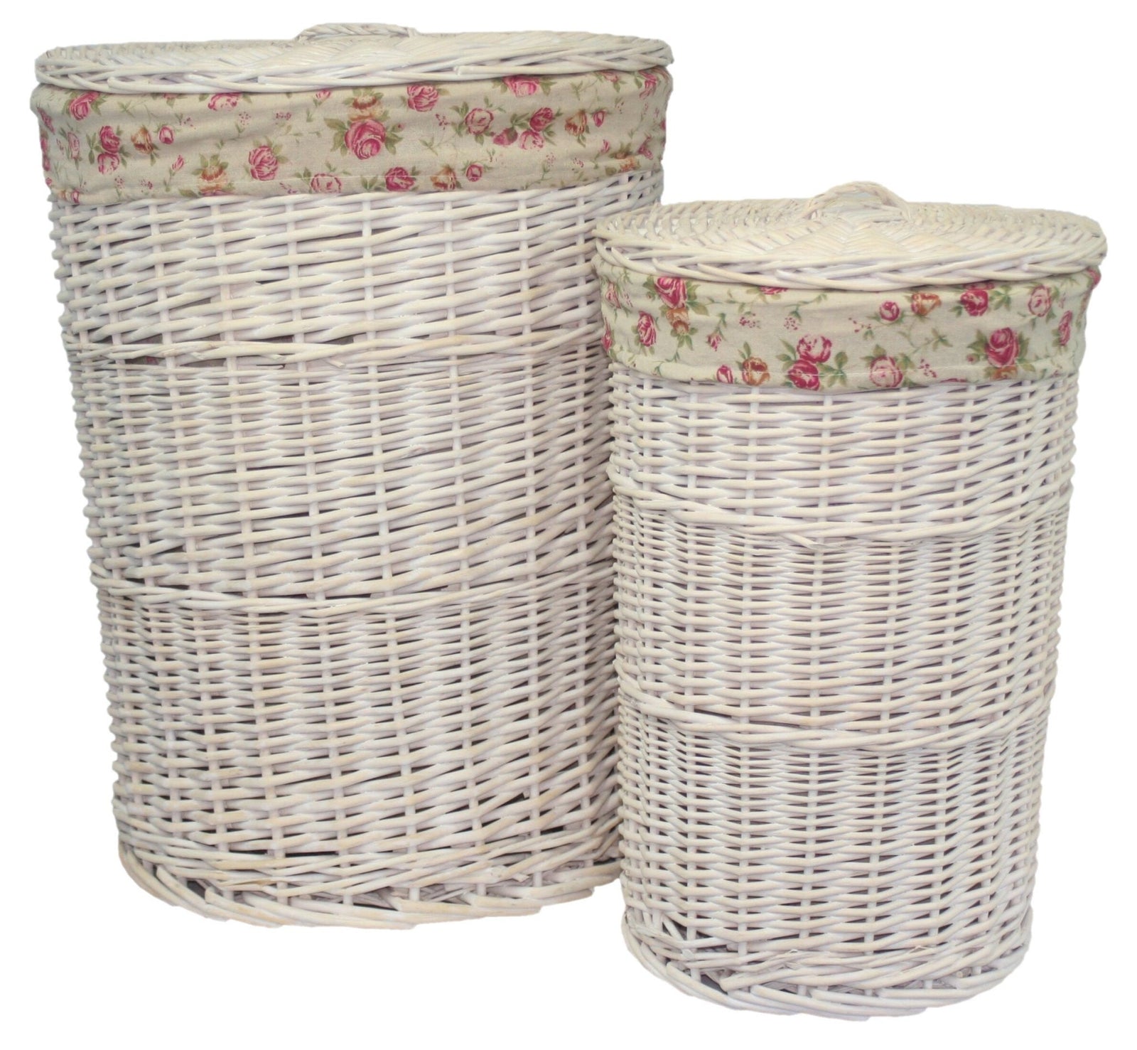 Round Laundry Hamper Basket with Garden Rose Lining - Large | Small