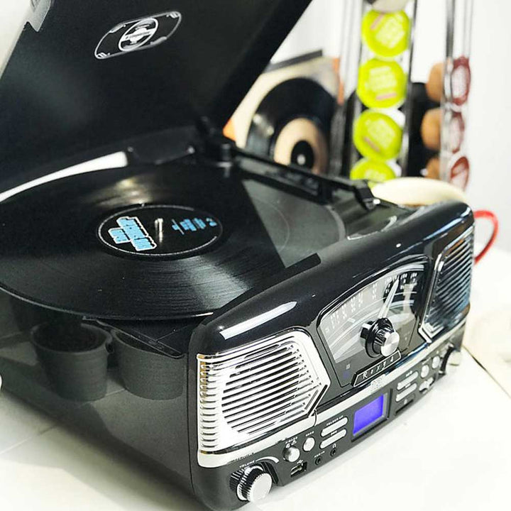 Roxy 4 Vinyl Record Player Retro Music System by Steepletone - Black