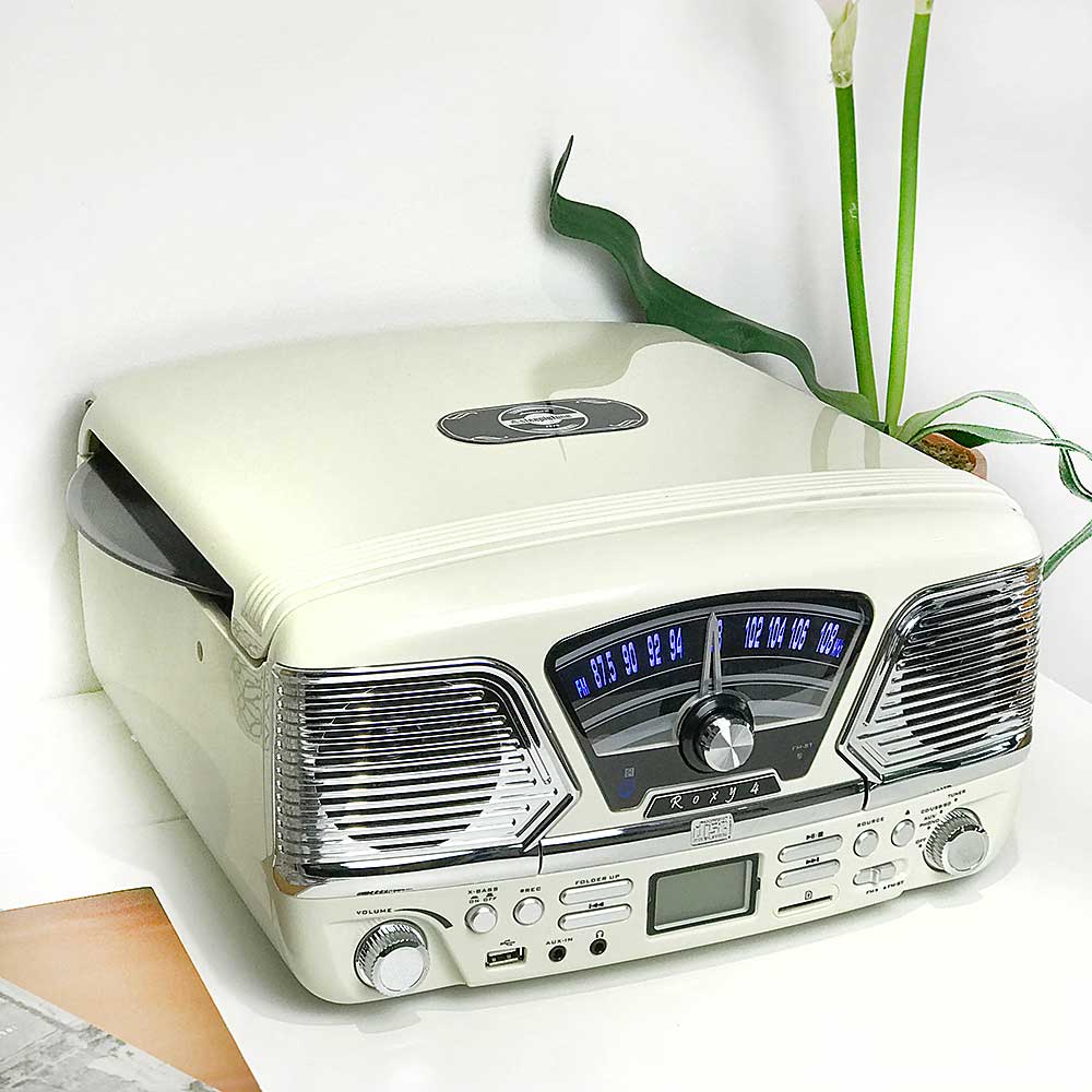Roxy 4 Vinyl Record Player Retro Music System by Steepletone - Cream