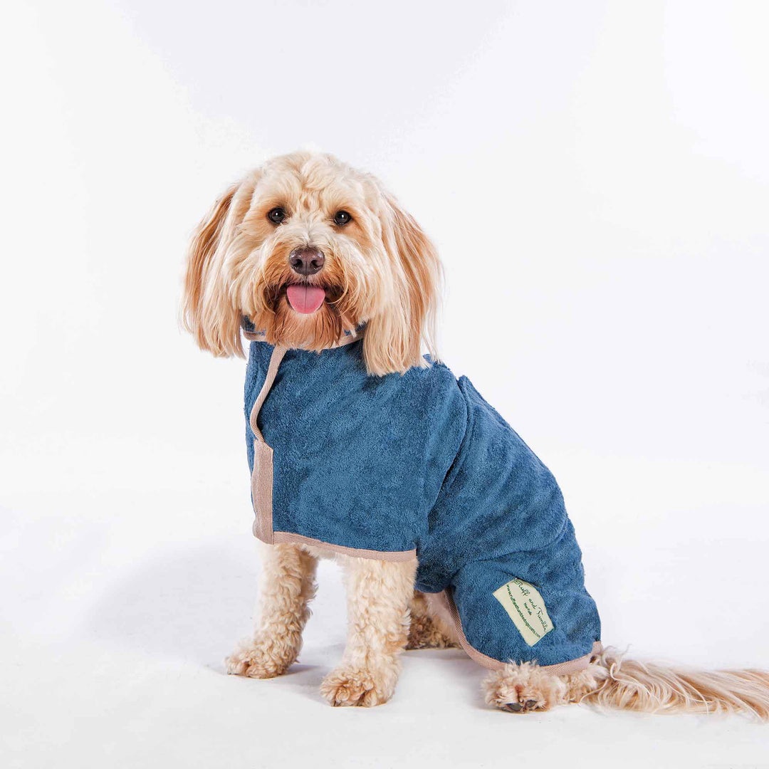 Classic Dog Drying Coat in Blue by Ruff and Tumble