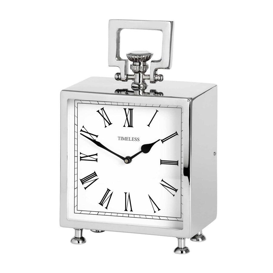 Large Square Silver Mantel or Table Clock by Hill Interiors