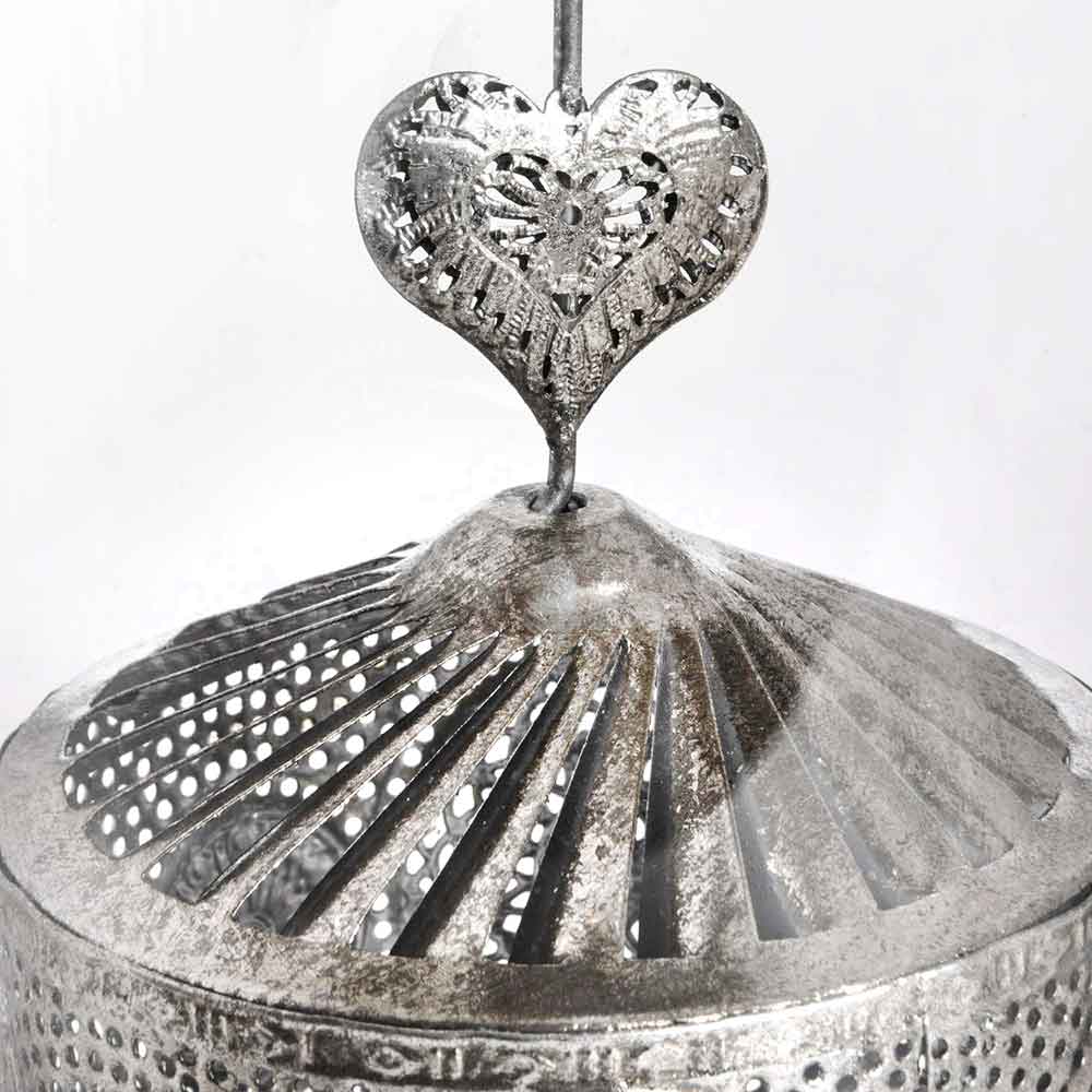 Tealight Silver Lantern Metal Heart Spinner Lamp  by Hill Interiors