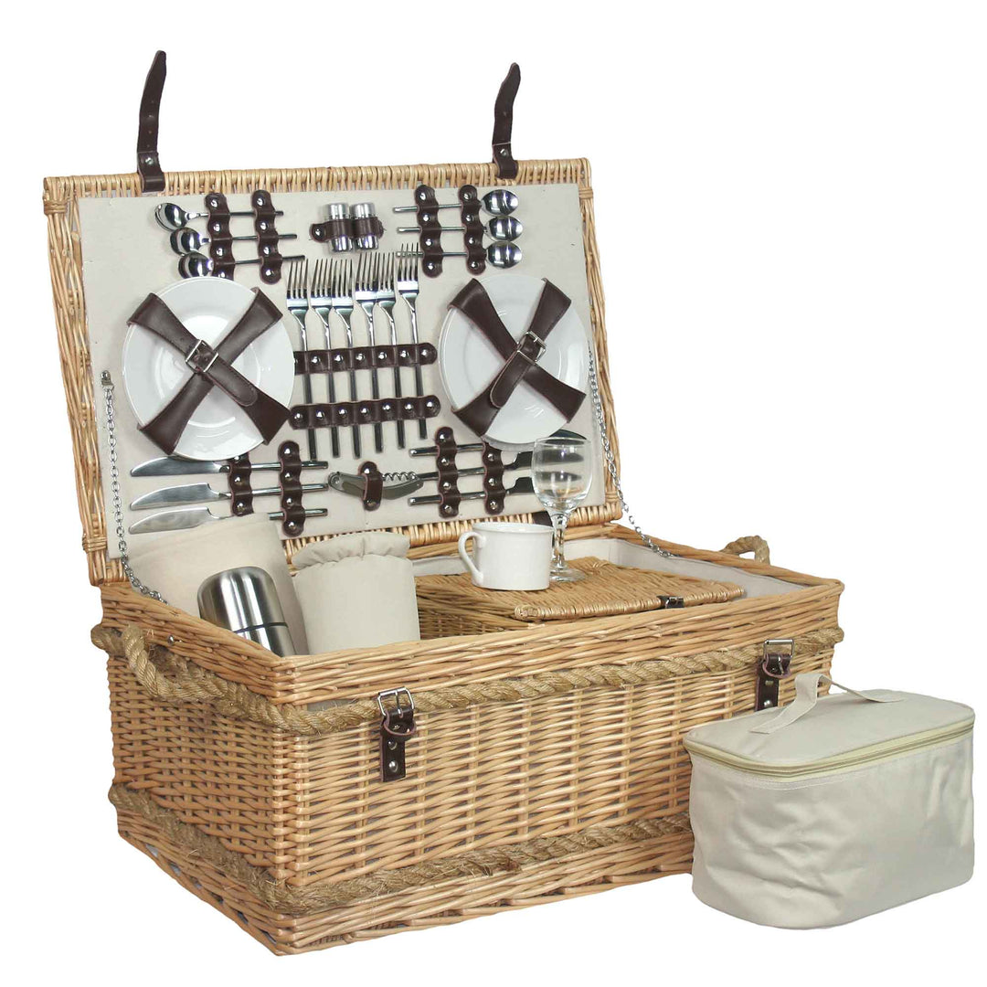 Fully Fitted Picnic Basket Hamper Six Person in Cream 018 by Willow