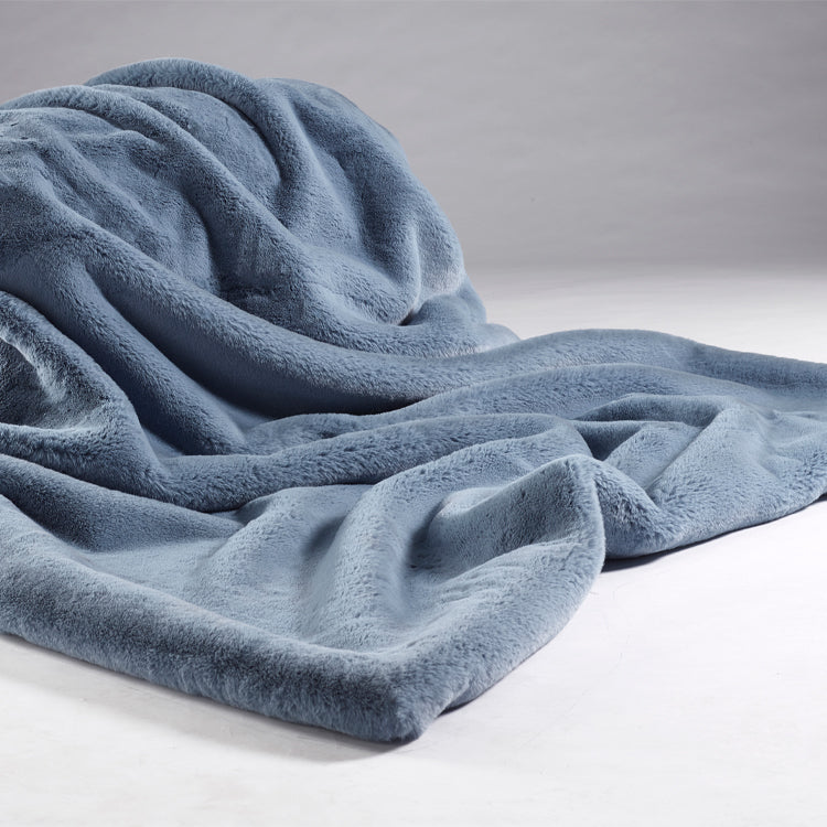 Faux Fur Throw Soft Blue In Two Sizes by Katrina Hampton