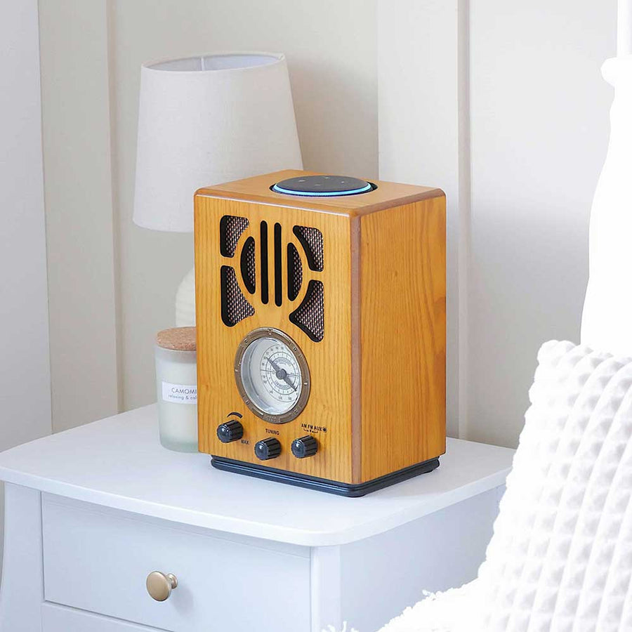 STEEPLETON NR880 Classic Vintage Wooden FM/AM Radio With Integrated Alexa Dot