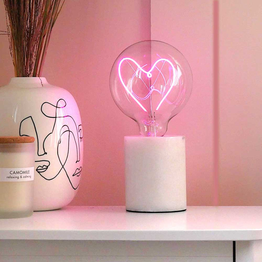 LED Word Text Filament Light Bulb White Marble Stone Table Lamp Pink 'Heart' by Steepletone