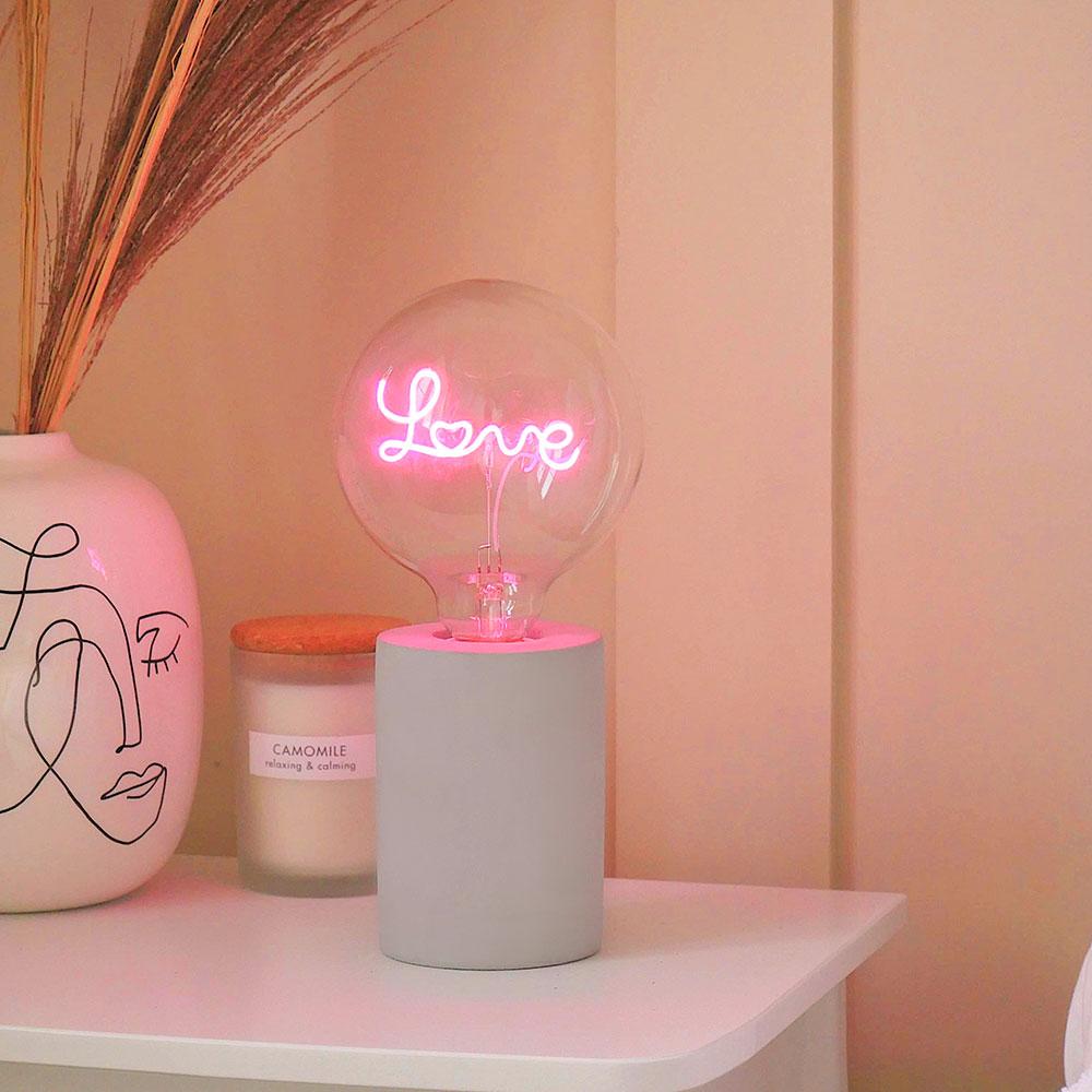 Pink 'Love' LED Word Text Filament Light Bulb Grey Concrete Table Lamp by Steepletone