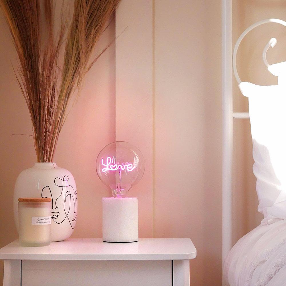 Pink 'Love' LED Word Text Filament Light Bulb White Marble Stone Table Lamp by Steepletone