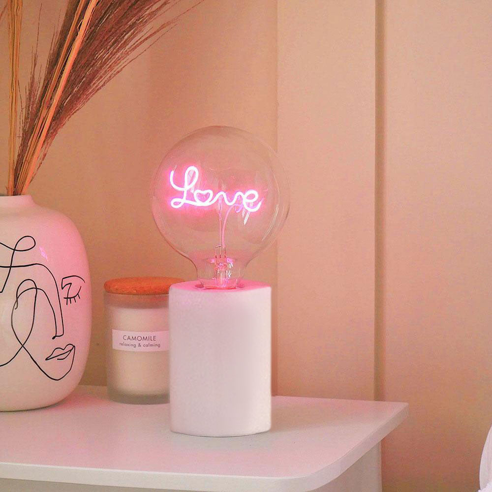 Ampoule LED à filament avec texte et texte, lampe de table blanche ou grise, rose « Love » par Steepletone