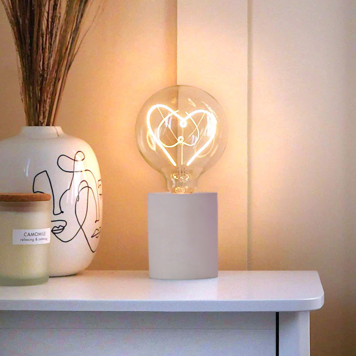 LED Word Text Filament Light Bulb Grey Concrete Table Lamp Yellow 'Heart' by Steepletone