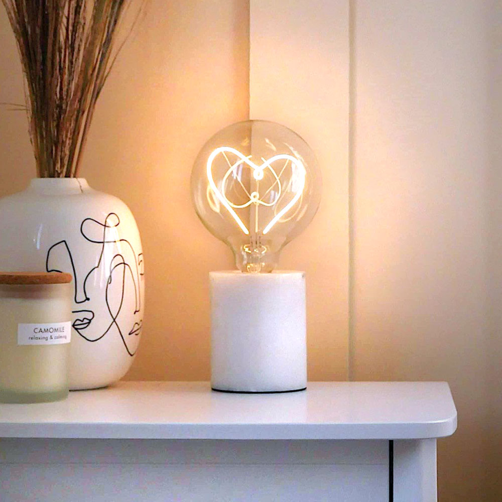 LED Word Text Filament Light Bulb White Marble Stone Table Lamp Yellow 'Heart' by Steepletone