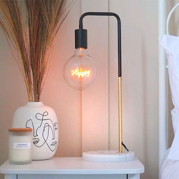 Word Bulb Table Lamp in Silver Copper or Gold by Steepletone