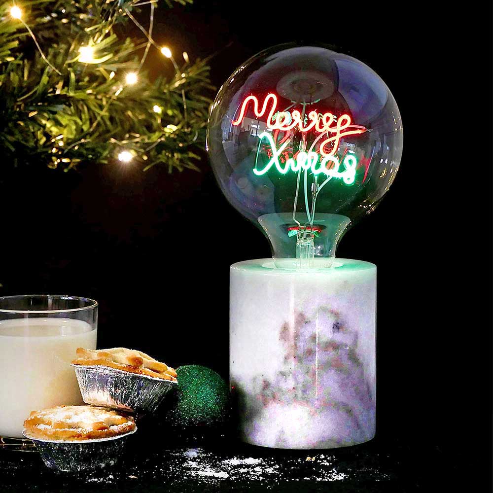 LED Word Text Filament Light Bulb White Marble Table Lamp Merry Christmas by Steepletone