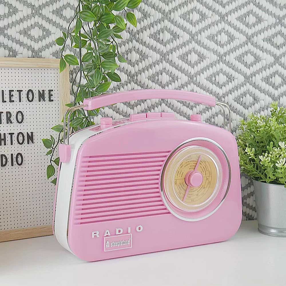 Steepletone Brighton Pink 1950's Retro Classic Style Portable Radio 