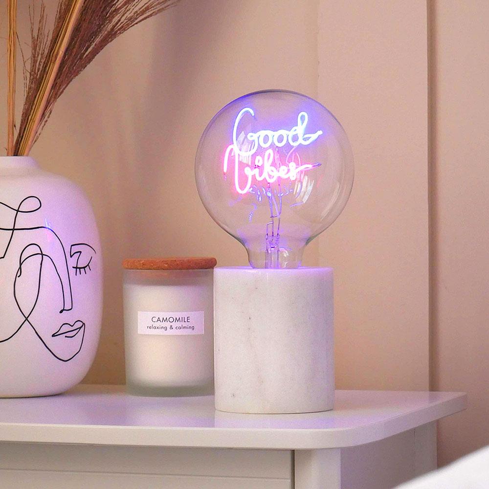 Steepletone LED Word Text Double Filament Light BuSteepletone Pink LED Word Text Light Bulb Table Lamp Good Vibes
