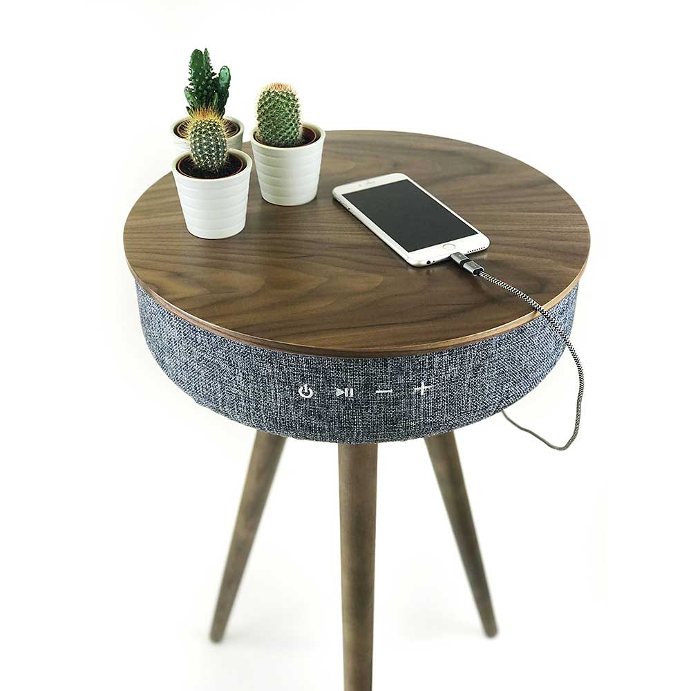 Bluetooth Table Speaker Walnut Surround Sound Phone Charger by Steepletone