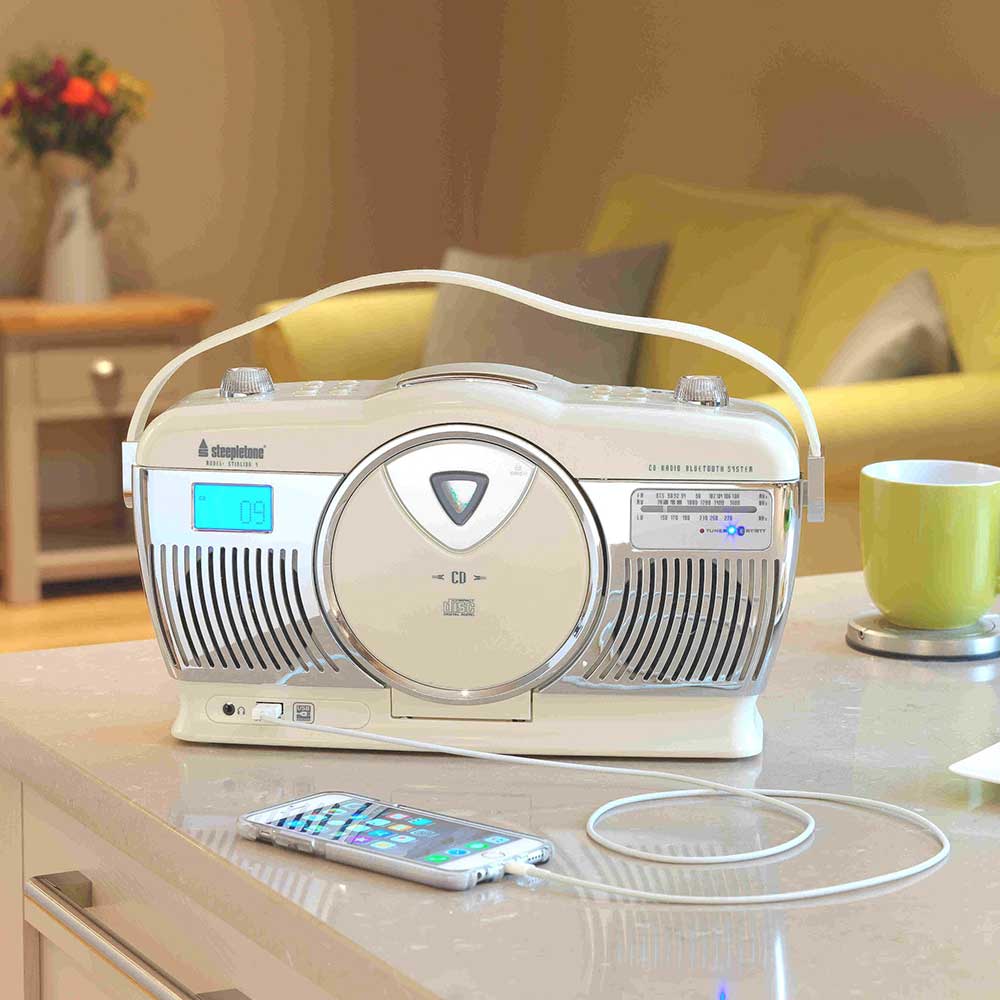 Stirling 4 Retro Radio CD MP3 Player Cream by Steepletone