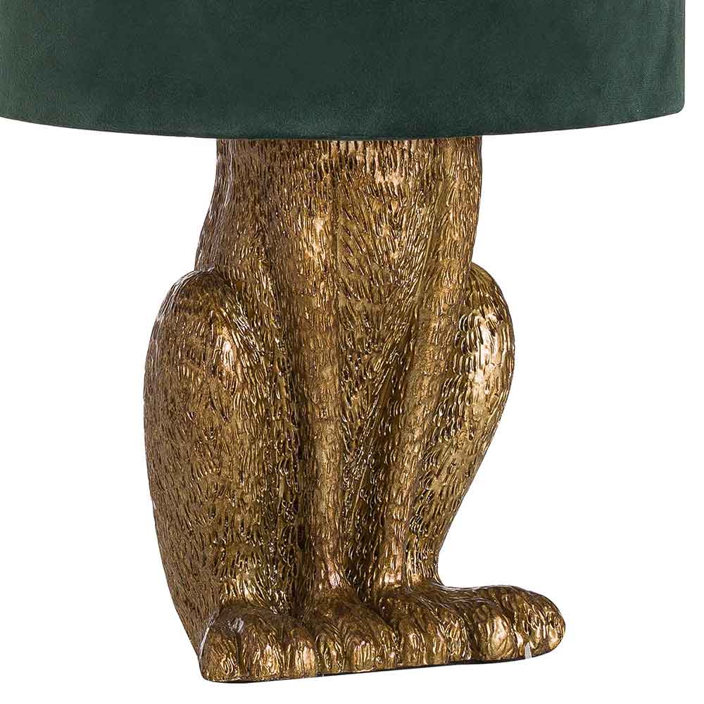 Gold Hare Table Lamp with Green Velvet Lampshade by Hill Interiors