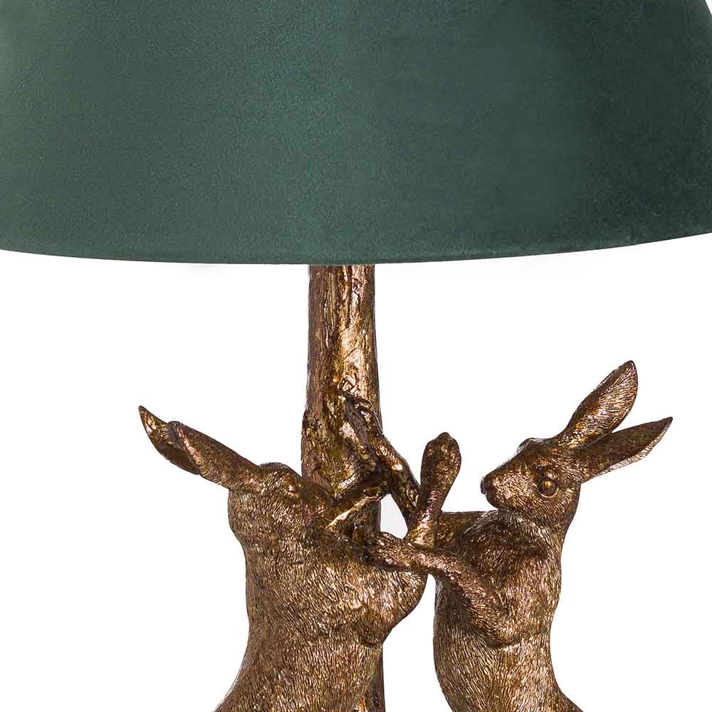 Gold Table Lamp with Green Velvet Lampshade by Hill Interiors