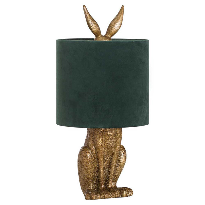 Gold Hare Table Lamp with Green Velvet Lampshade by Hill Interiors