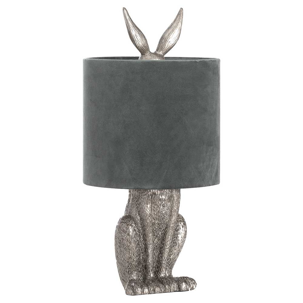 Silver Hare Table Lamp with Grey Velvet Lampshade by Hill Interiors