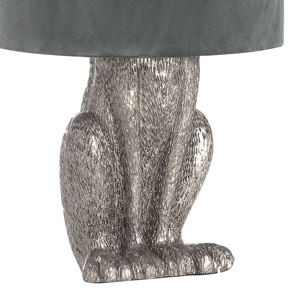 Silver Hare Table Lamp with Grey Velvet Lampshade by Hill Interiors