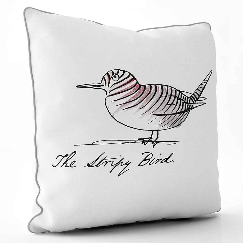 ARTWORLD CUSHIONS Stripy Bird - Edward Lear Cushion - Large | Medium