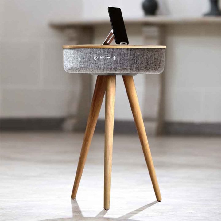 TOUCHDOWN Wireless Charging Table with Surround Sound Speakers in Black | White | Walnut | Ash - unusualdesignergifts.co.uk