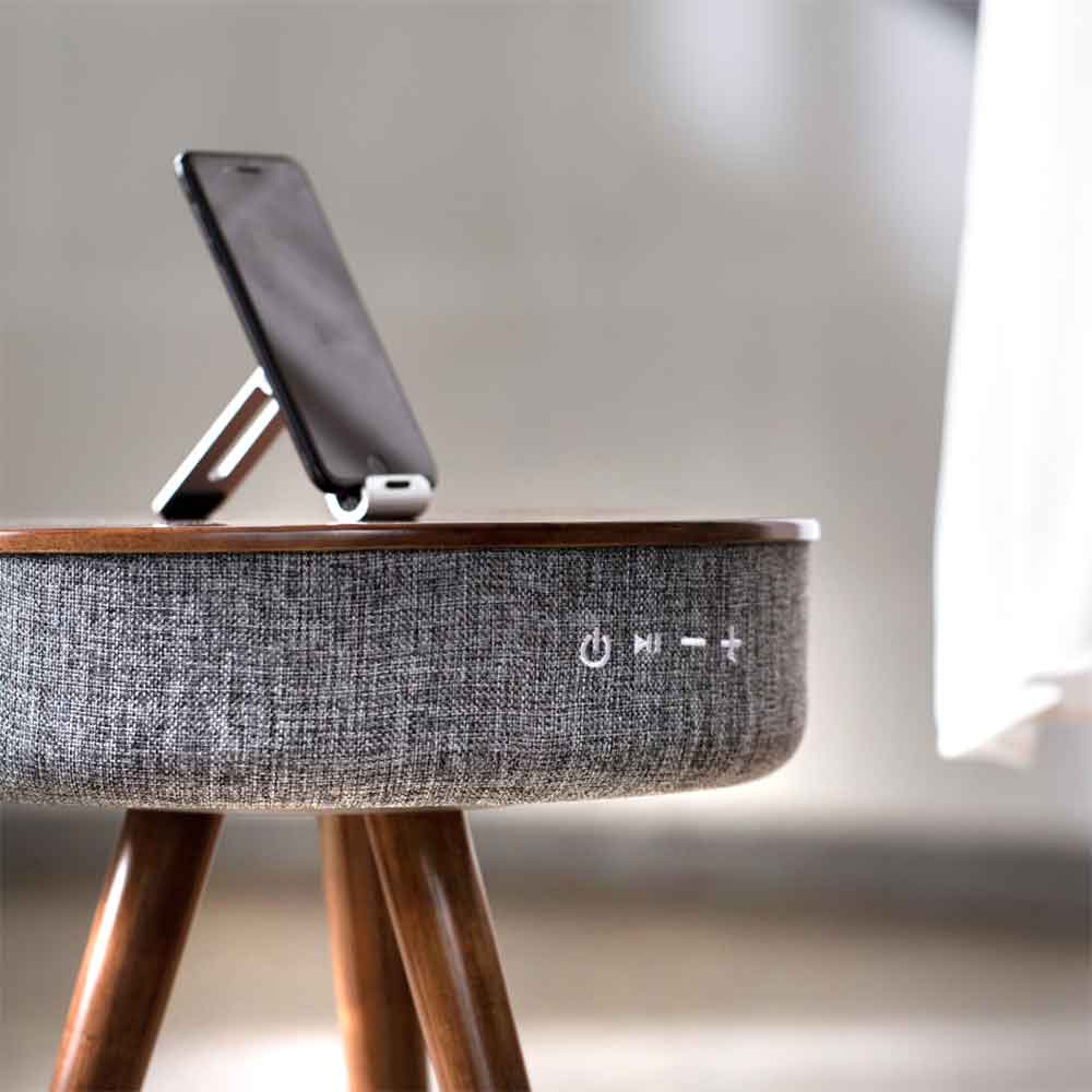 TOUCHDOWN Wireless Charging Table with Surround Sound Speakers in Black | White | Walnut | Ash - unusualdesignergifts.co.uk