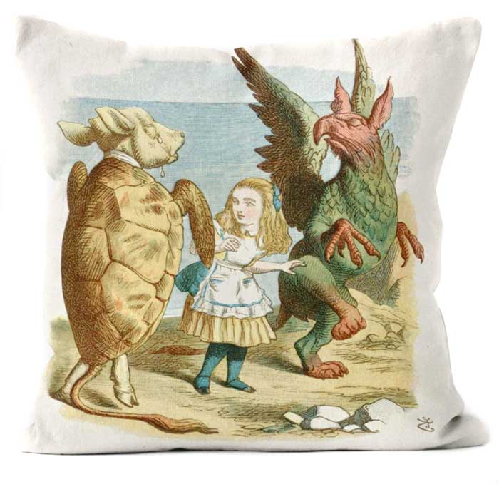 Square Cushion Alice in Wonderland By Lewis Caroll Turtle Gryphon by Artworld